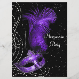 Elegantes Schwarzes und Lila Masquerade Party Einladung