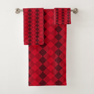 Elegantes schwarzes und rotes Diamantmuster-Badeha Badhandtuch Set