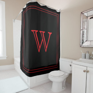 Elegantes schwarzes und rotes Monogramm Initial Duschvorhang
