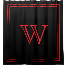 Elegantes schwarzes und rotes Monogramm Initial Duschvorhang