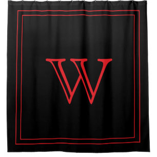 Elegantes schwarzes und rotes Monogramm Initial Duschvorhang