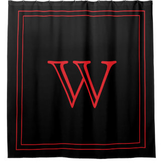 Elegantes schwarzes und rotes Monogramm Initial Duschvorhang
