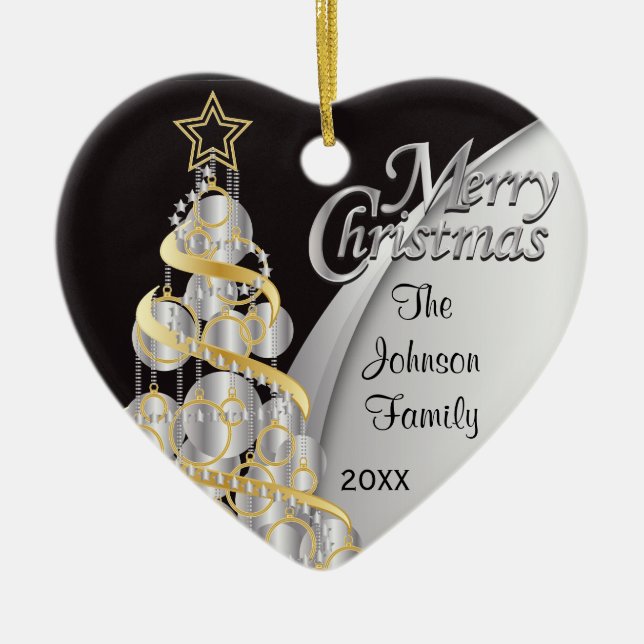 Elegantes Schwarzes und Silberes Weihnachten | Anp Keramik Ornament (Vorne)