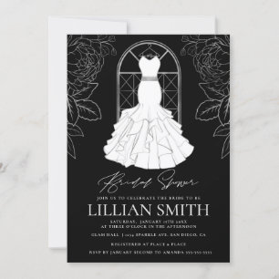 Elegantes schwarzes und silbernes Brautkleid Braut Einladung