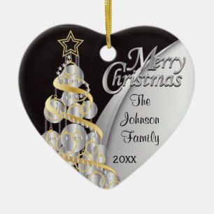 Elegantes schwarzes und silbernes Weihnachten   Keramik Ornament