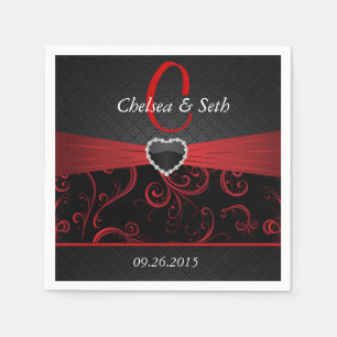 Elegantes schwarzes und tiefrotes Blumenmuster Serviette