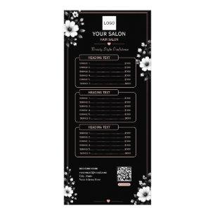 Elegantes schwarzes und weißes florales Friseursal Werbekarte