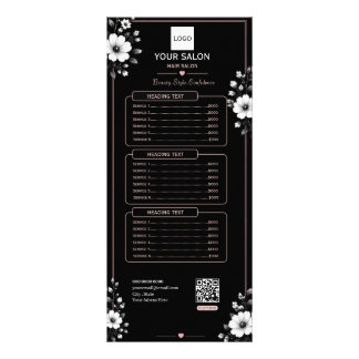 Elegantes schwarzes und weißes florales Friseursal Werbekarte