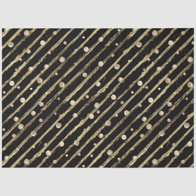 Elegantes schwarzes Velvet Gold Streifen Dots Luxu Seidenpapier (Vorderseite)