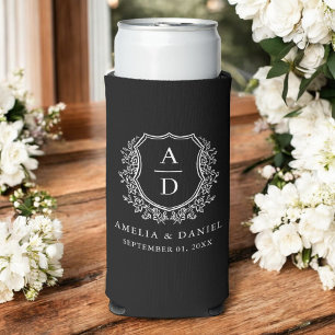 Elegantes Schwarzes Wappen Moderne Monogramm Hochz Selters Dosenkühler