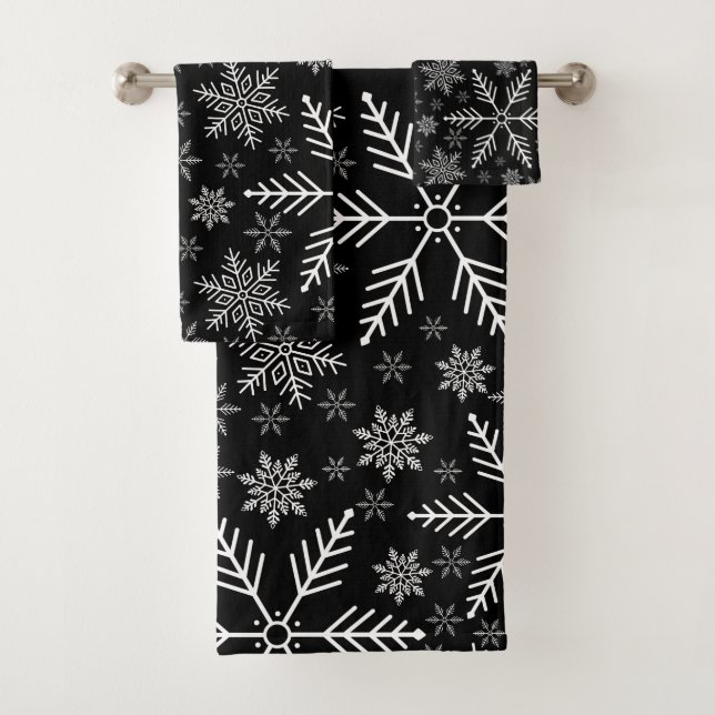 Elegantes Schwarzes Wasser Weißer Winter Schneeflo Badhandtuch Set (Insitu)