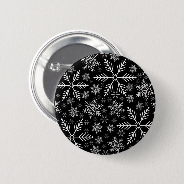 Elegantes Schwarzes Wasser Weißer Winter Schneeflo Button (Vorne & Hinten)