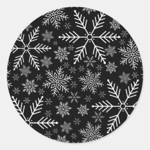 Elegantes Schwarzes Wasser Weißer Winter Schneeflo Runder Aufkleber