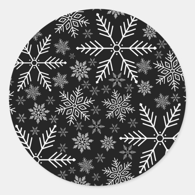 Elegantes Schwarzes Wasser Weißer Winter Schneeflo Runder Aufkleber (Vorderseite)