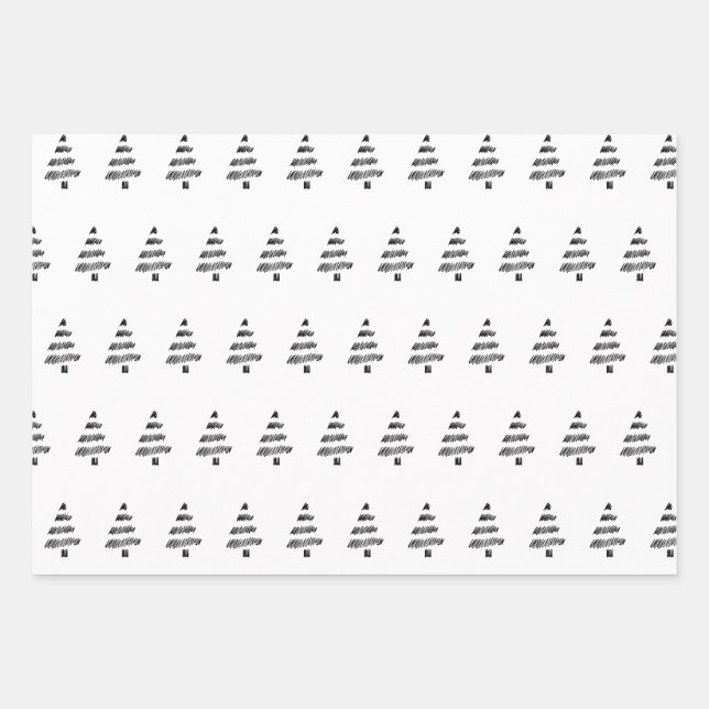 Elegantes Schwarzes Wasserfarben Tree Muster Weihn Geschenkpapier Set (Vorderseite)