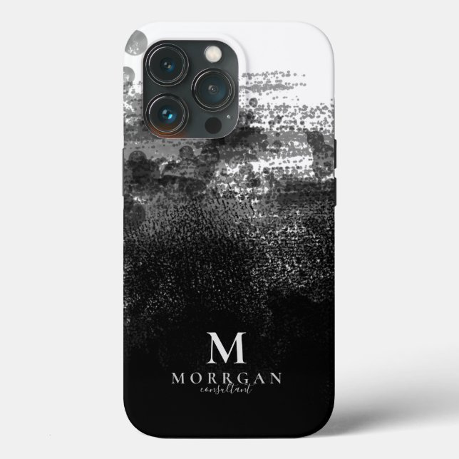 Elegantes Schwarzes Wasserfarbenmonogramm Case-Mate iPhone Hülle (Rückseite)