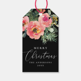 Elegantes Schwarzes Weihnachten | Moody Floral Hol Geschenkanhänger
