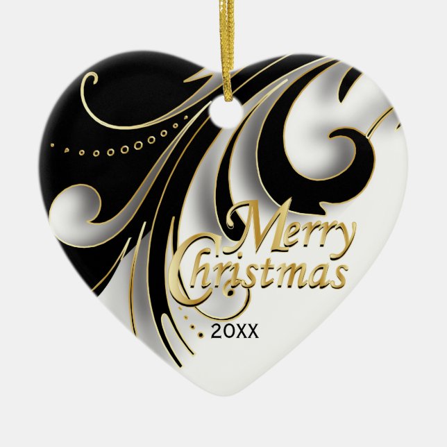 Elegantes Schwarzes, Weiß & Gold Weihnachten | FOT Keramik Ornament (Vorne)