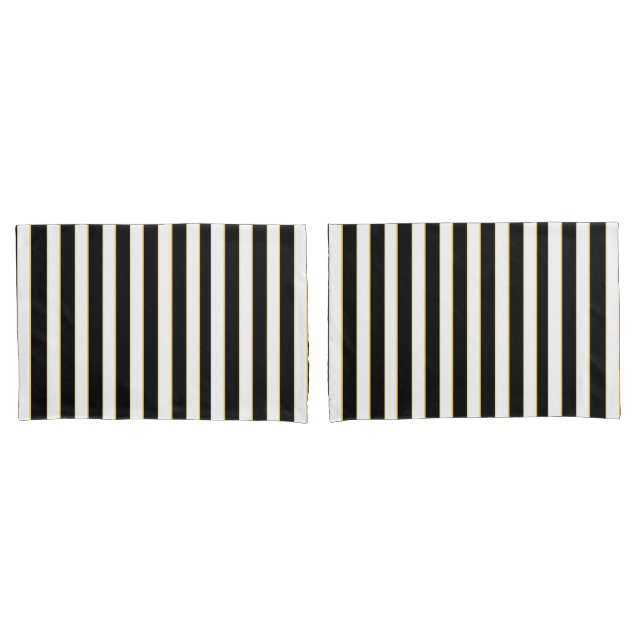 Elegantes schwarzes, weißes Goldgestreiftes Kissenbezug (Vorderseite-Set)