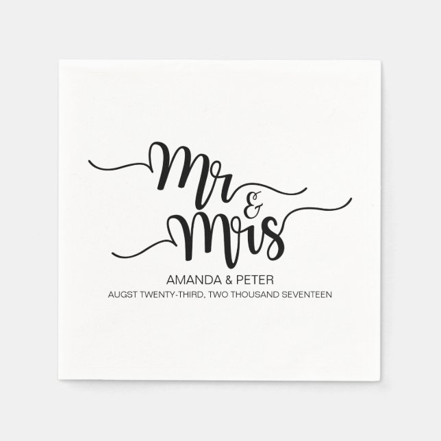 ELEGANTES SCHWARZHANDSCHRIFTLICHE LIEBE WEDPAPIER  SERVIETTE (Vorderseite)