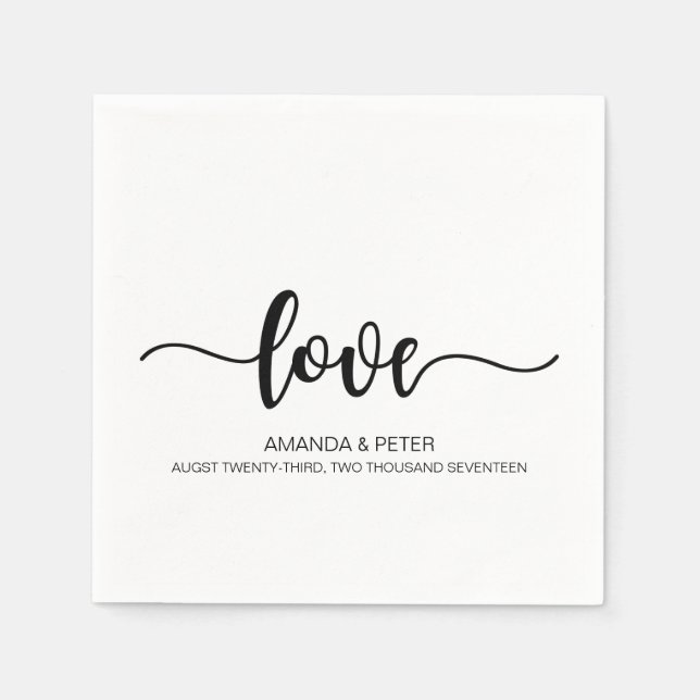ELEGANTES SCHWARZHANDSCHRIFTLICHE LIEBE WEDPAPIER  SERVIETTE (Vorderseite)