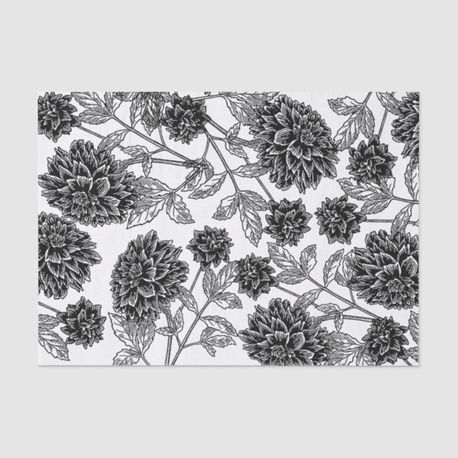 Elegantes Schwarzweiss-Blumen Seidenpapier (Vorderseite)