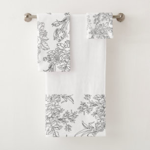Elegantes Schwarzweiss-BlumenToile Badhandtuch Set