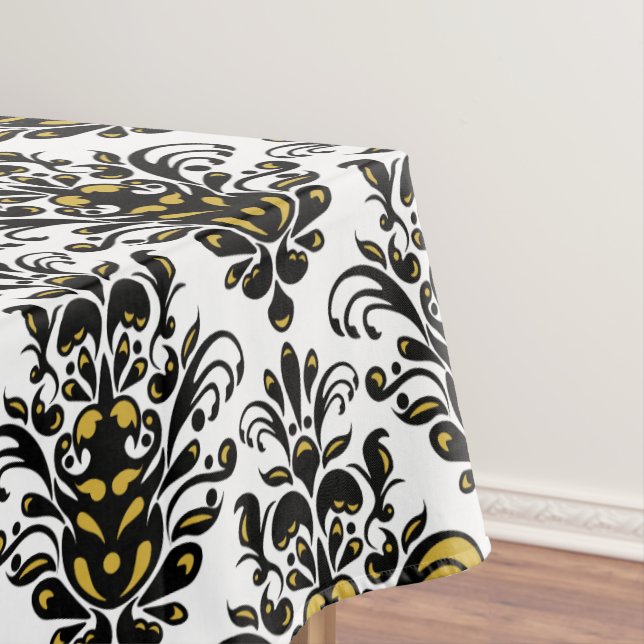 Elegantes Schwarzweiss mit Touch des Golddamastes Tischdecke (Beispiel)