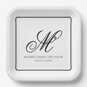 Elegantes Schwarzweiß-Monogramm-Papier Pappteller