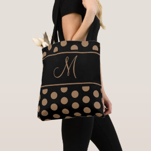 Elegantes Schwarzweiß Polka Dots Stripe Monogram T Tasche
