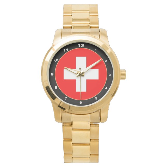 Elegantes Schweizer Flaggengeschäft, patriotische  Armbanduhr (Vorderseite)