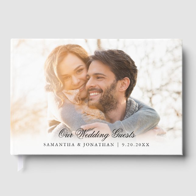 Elegantes Script 2 Fotos Hochzeit Gästebuch (Vorderseite)