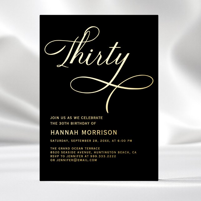 Elegantes Script 30 Black Gold 30. Geburtstag Folieneinladung (Von Creator hochgeladen)