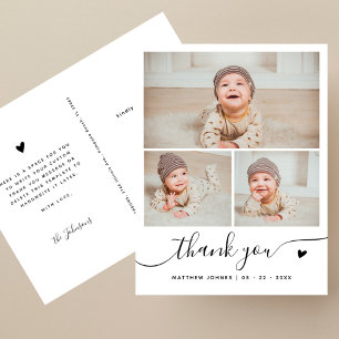 Elegantes Script 3 Foto Collage Danke Baby Postkarte