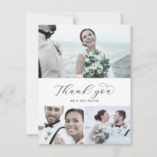 Elegantes Script 3 Foto Collage Wedding Danke C