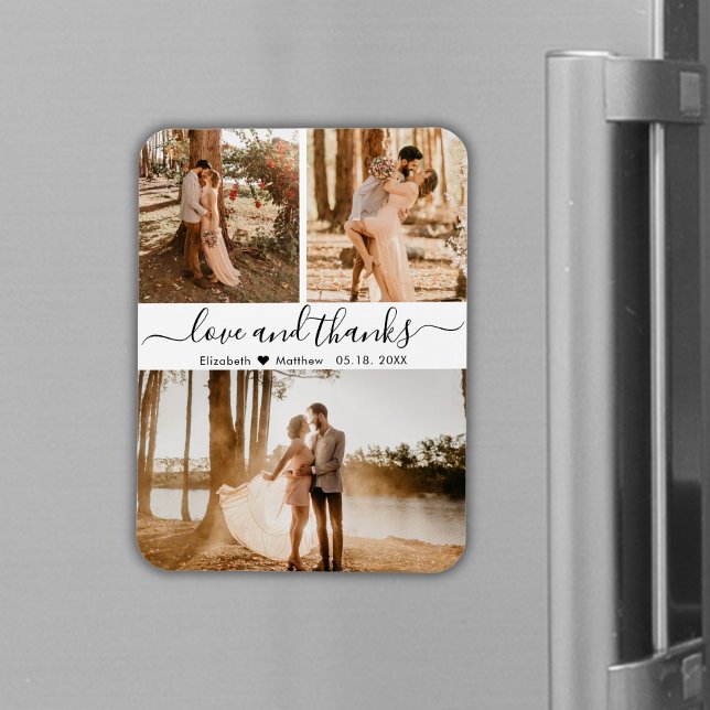 Elegantes Script 3 Foto Collage Wedding Vielen Dan Magnet (Von Creator hochgeladen)
