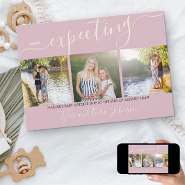 Elegantes Script 3 Square Foto Baby Girl Pregnancy Ankündigung