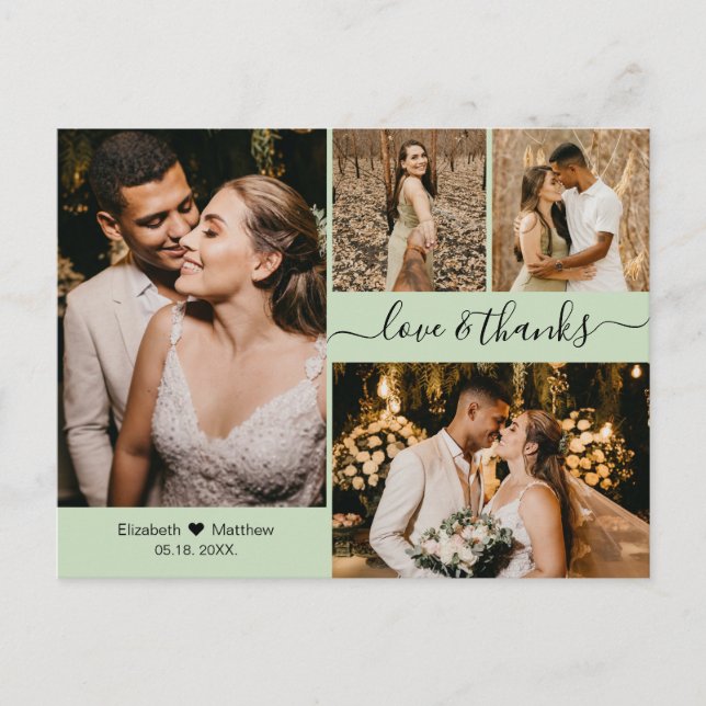 Elegantes Script 4 Foto Collage Wedding Vielen Dan Postkarte (Vorderseite)