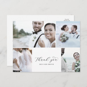 Elegantes Script 4 Foto Collage Wedding Vielen Dan Postkarte