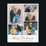 Elegantes Script 5 Foto Collage Weihnachten<br><div class="desc">Budget, Minimalistisch, Elegante Kalligrafie Gold Script 5 Foto Collage "Frohe Weihnachten" Script Holiday Thin Card in gold weiß. Diese festliche, einfache, skurrile vier (5) Foto Ferienkarte Vorlage verfügt über eine hübsche Gitter Foto Collage und sagt "Frohe Weihnachten"! Der "Frohe Weihnachten" Grußtext, geschrieben in einer schönen Hand Wirblen Swash-Schwanz Schriftart Typ....</div>