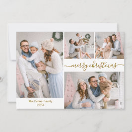Elegantes Script 5 Foto Collage Weihnachtskarten Feiertagskarte
