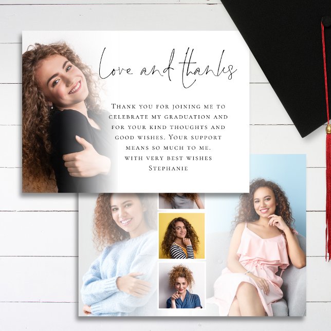 Elegantes Script 6 Fotos Abschluss Liebe Danke Karte (Front and back view)