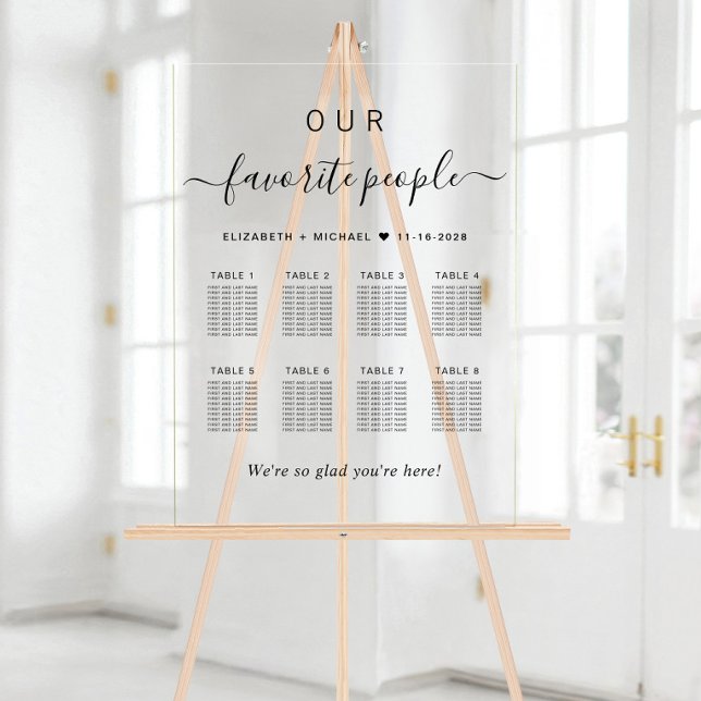 Elegantes Script 8 Table Wedding Seating Chart Acrylschild (Von Creator hochgeladen)