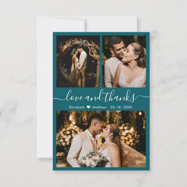 Elegantes Script Aquamarine Fotocollage Vielen Dan Dankeskarte (Vorderseite)