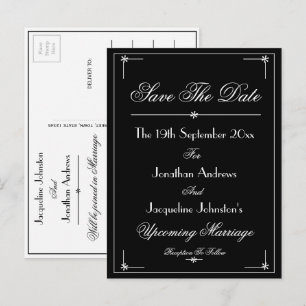 Elegantes Script B & W Wedding speichern das Datum Einladungspostkarte