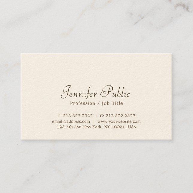 Elegantes Script Beruflich Luxus Signature Cream Visitenkarte (Vorderseite)