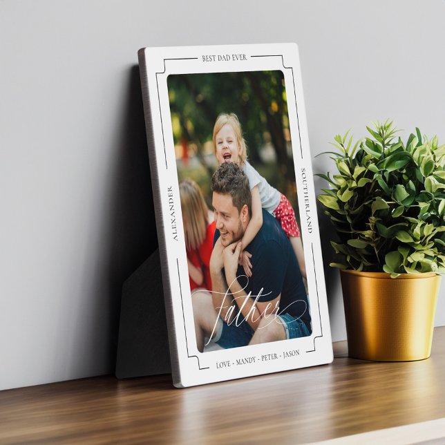 Elegantes Script Bester Vater je Foto Keepake Fotoplatte (Elegant Script Best Father Ever Photo Keepsake Plaque)