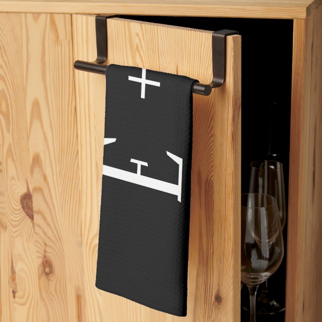 Elegantes Script Black and White Monogram Personal Geschirrtuch (Drittel gefaltet)