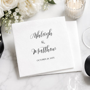 Elegantes Script Black and White Wedding Napkins Serviette