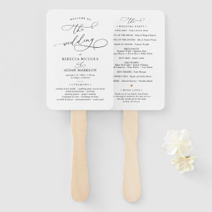 Elegantes Script Black and White Wedding Programm Fächer